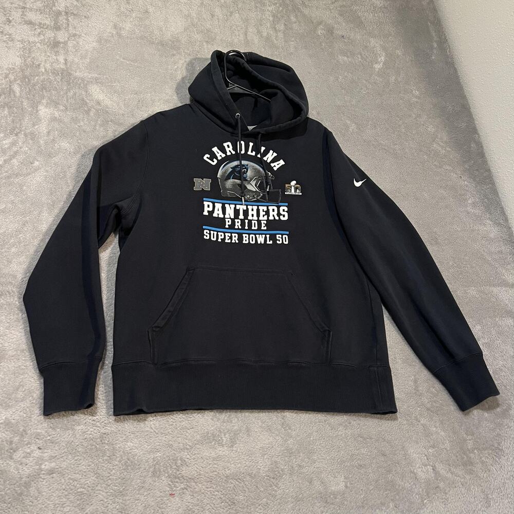 Carolina Panthers Sweatshirt Mens Large Black NFL Football Nike Super Bowl 50